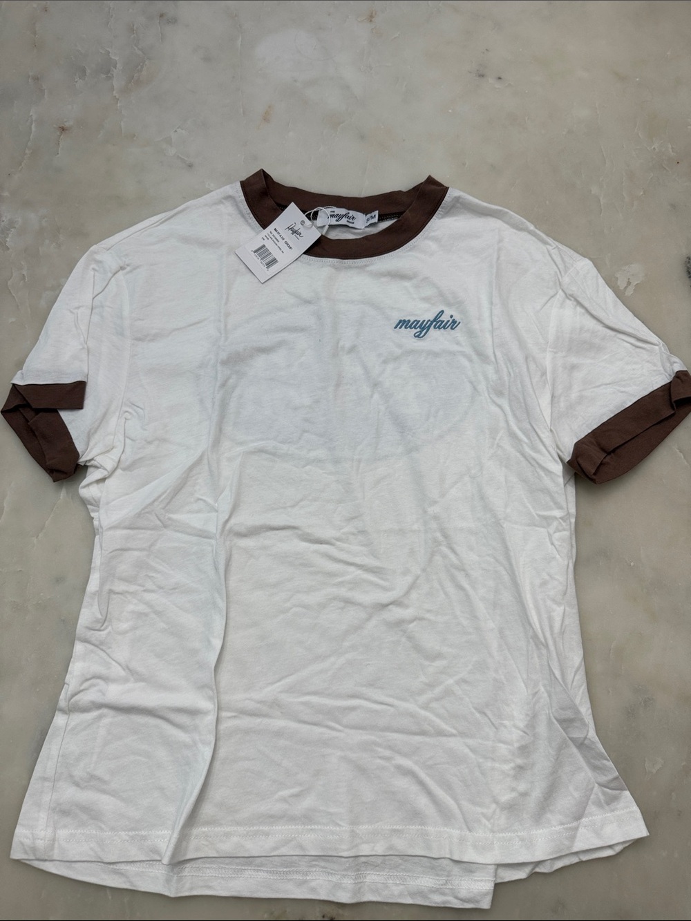 Mayfair White Ringer Tee with Brown Trim